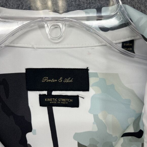 Porter & Ash Kinetic Stretch Shirt Mens Medium Short Sleeve Abstract White Green - Picture 7 of 16